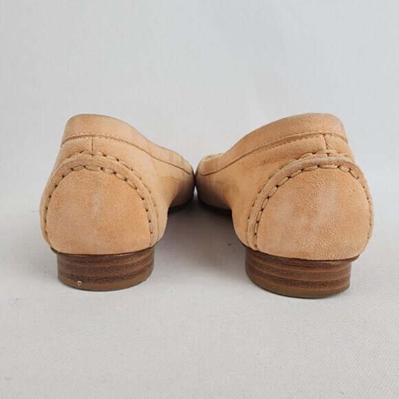 Stuart Weitzman Peach Suede Gold Chain Loafers Size 6.5 - Picture 5 of 6